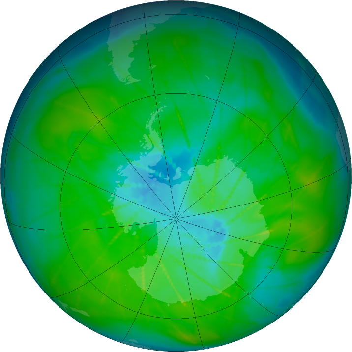 Antarctic ozone map for 15 December 2009